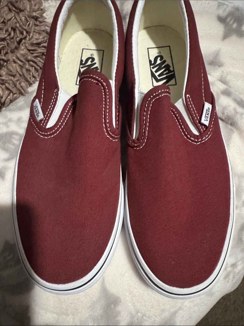 Vans Slip-On Sneakers - Burgundy with White Trim